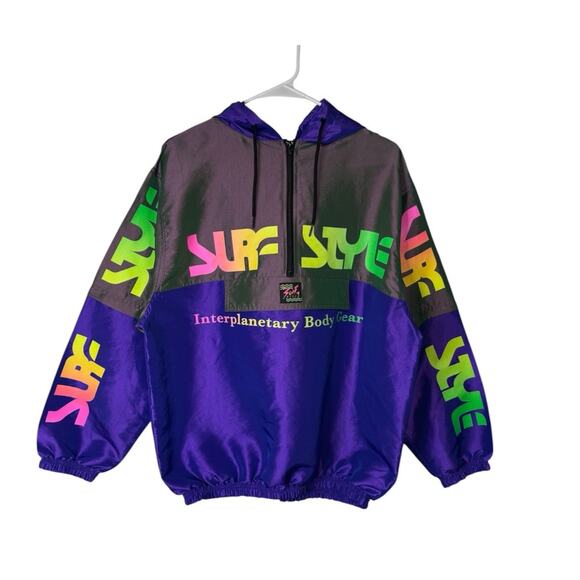 Vintage Surf Style Windbreaker Jacket 1/4 Zip Iridescent 90s Mens Size Medium - Picture 1 of 13